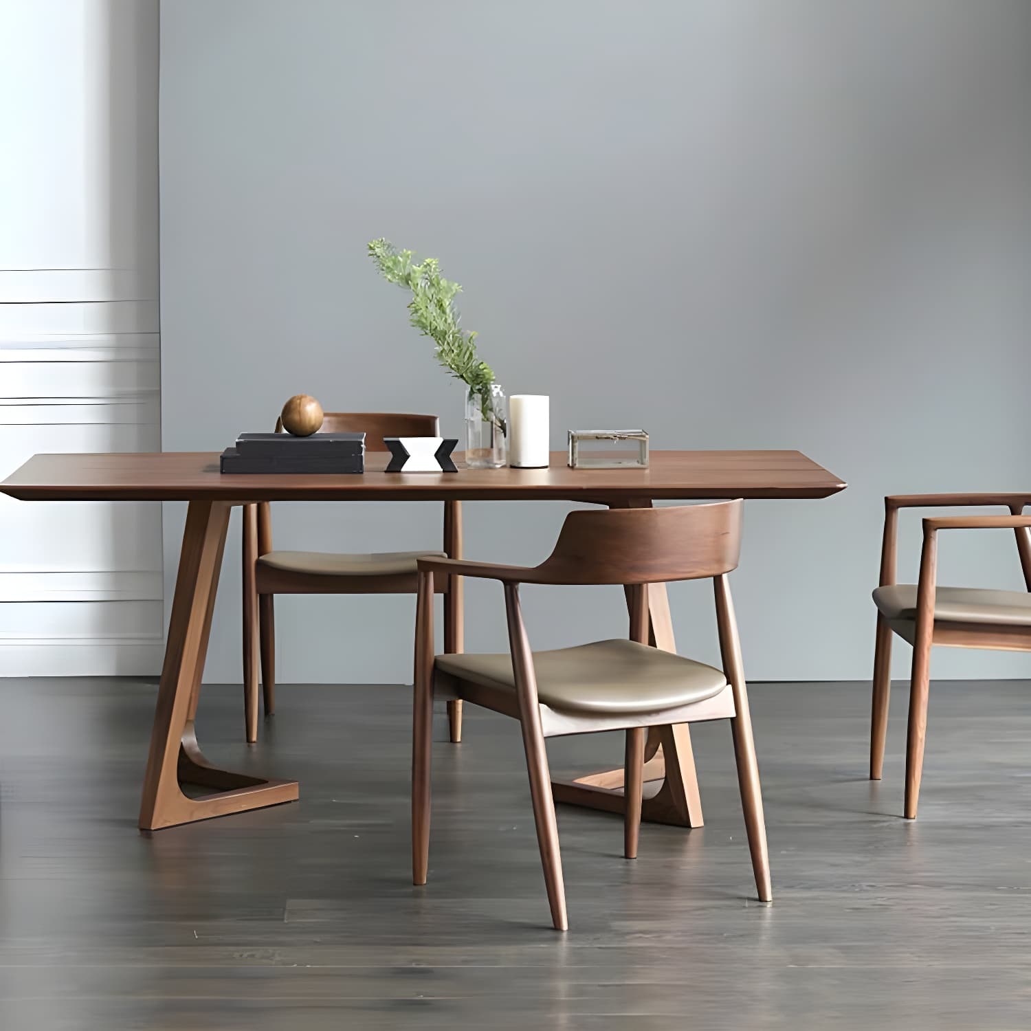 Rectangle Wood Dining Table Solid Wood Table Modern with Double Pedestal Base