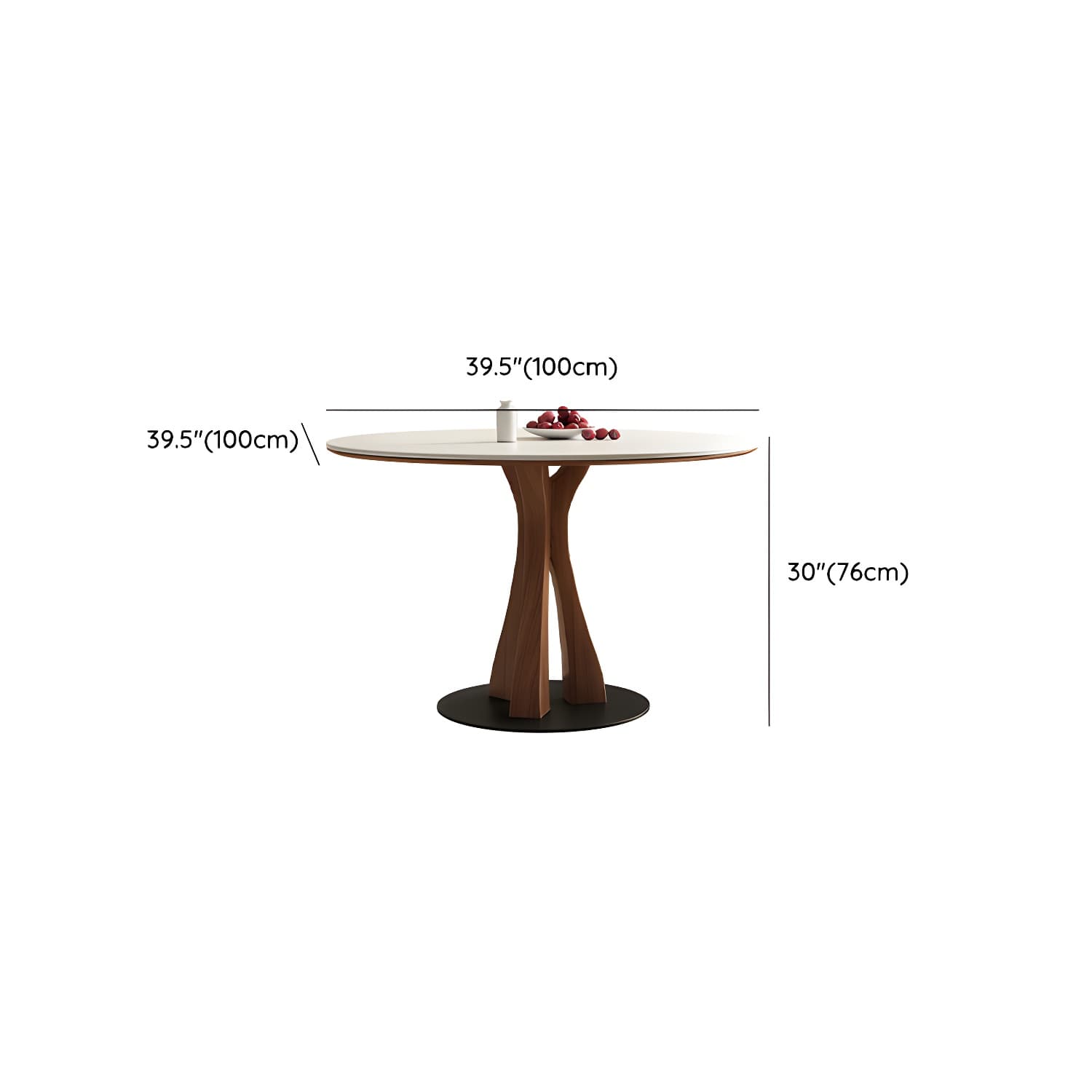 White Stone Round Modern Dining Table with Ash Wood Pedestal Base - image 16