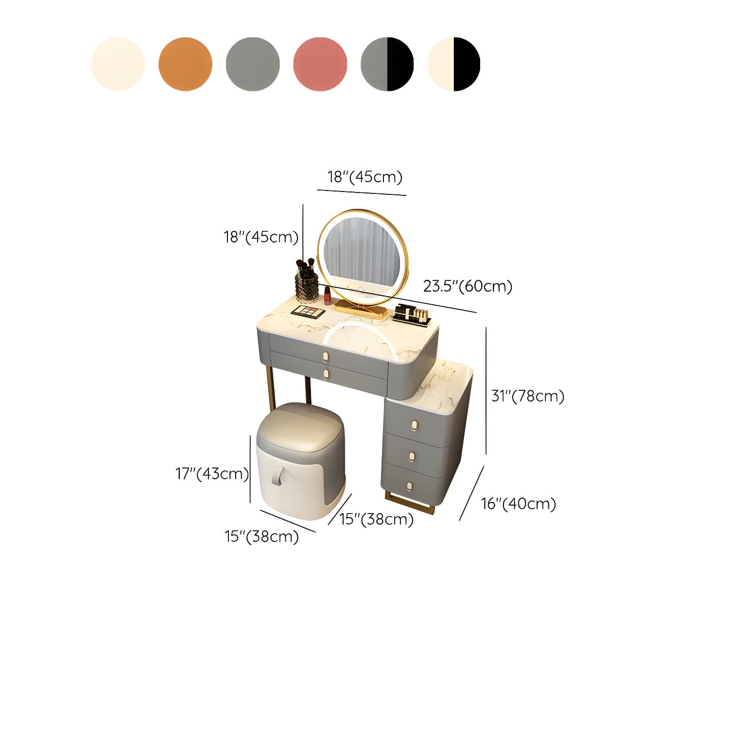 Contemporary Make-up Vanity with 5 Storage Drawers for Bedroom - image 18