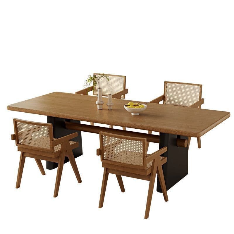 Modern Simple Style Rectangular Dining Table with Timber Top, Standard Height, Fixed Table, Seats 4/6/8, Auburn Color - image 7