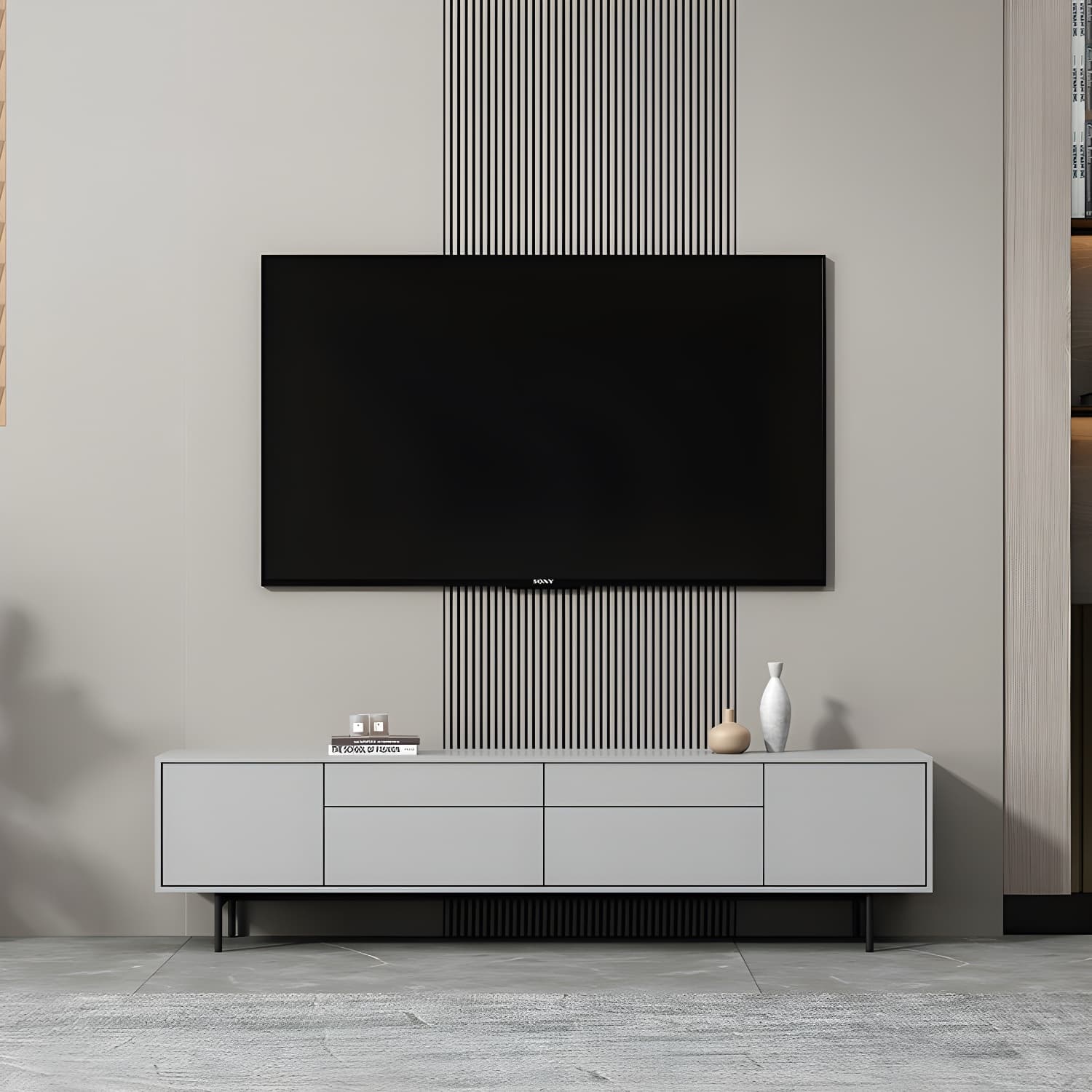 Industrial Enclosed Storage TV Stand Wooden Rectangle TV Cabinet with Splayed Legs - image 15