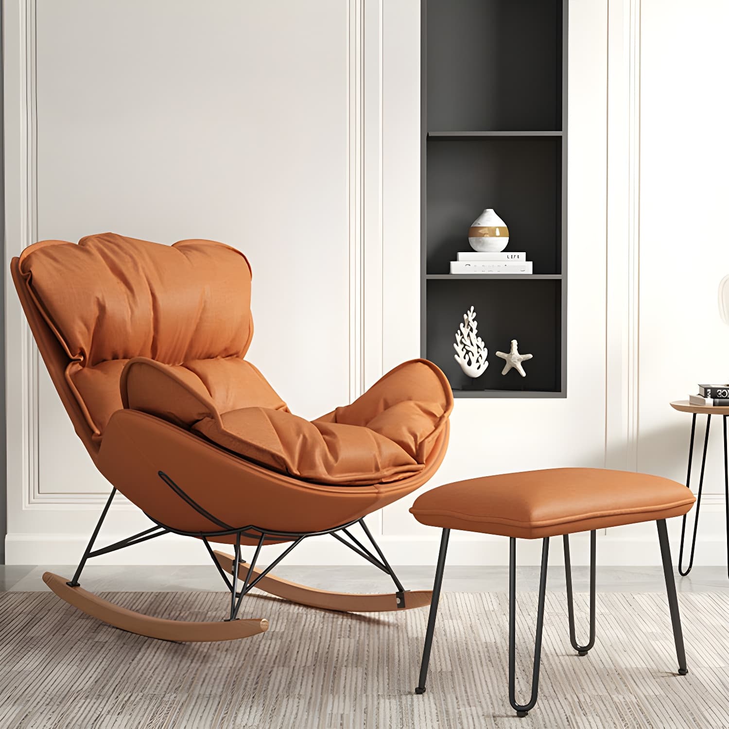 Modern Metal Indoor Rocking Chair with Upholstered Seat - Armless Design for Comfortable Seating - image 9