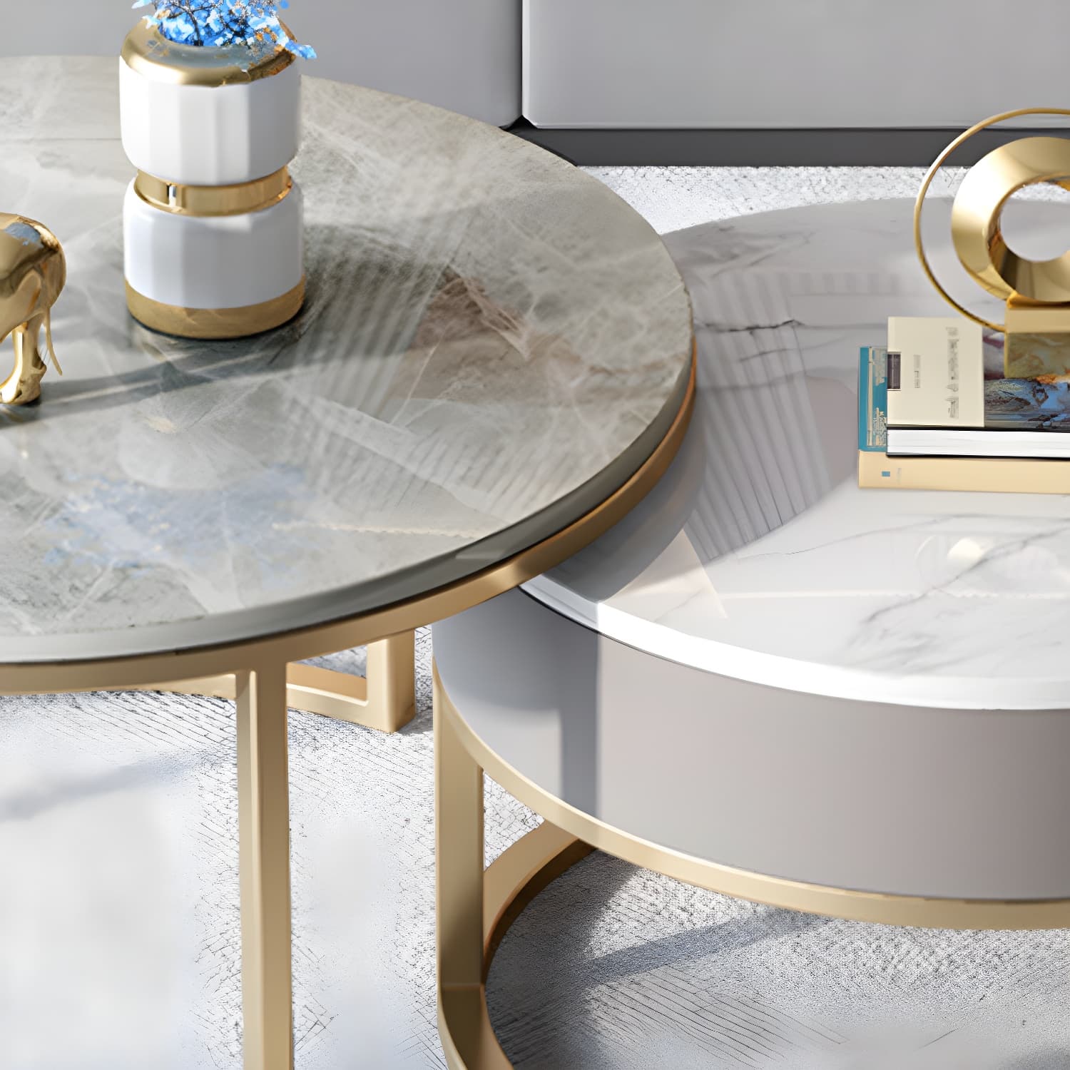 Slate Round Frame Coffee Table Modern Nesting Coffee Table Set with Drawer - image 16