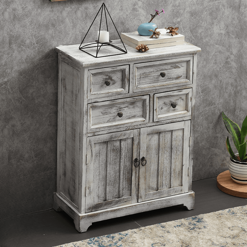 Industrial Detached Utility Cabinet with Distressed Wood and 4 Drawers Featuring Loop Pulls - image 5