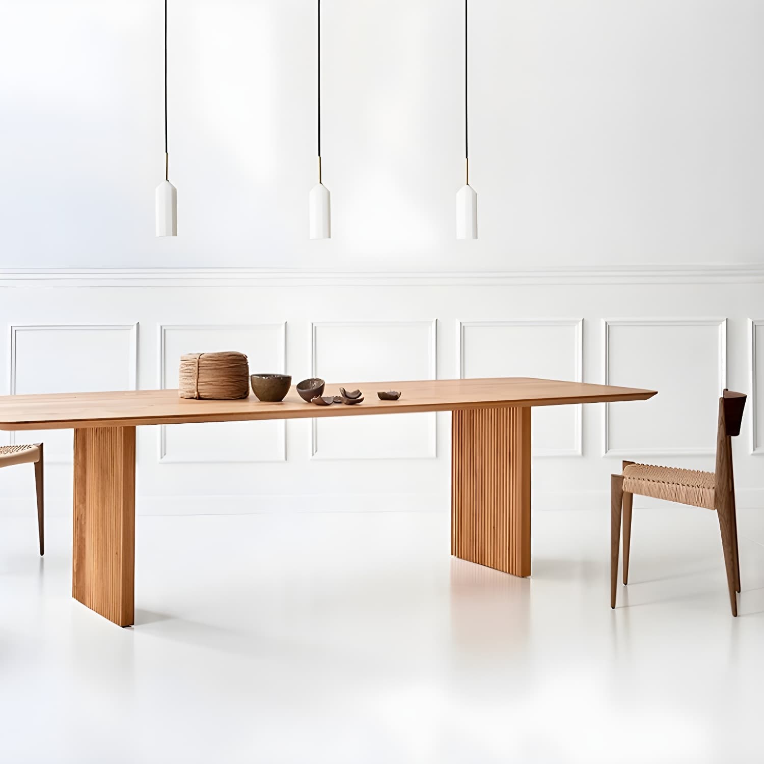 Matte Finish Dining Table with Double Pedestal Pine Wood Dinette Table for Kitchen - image 6