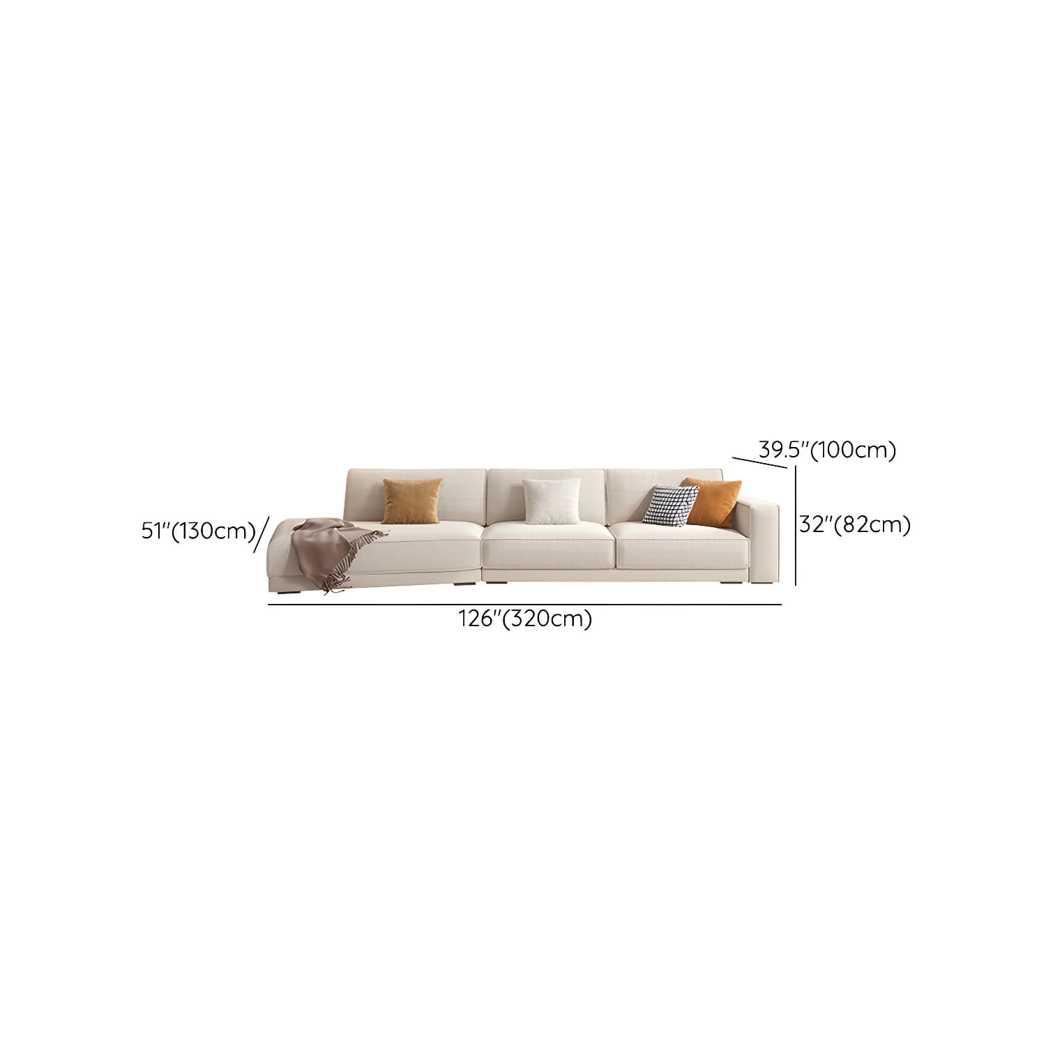 Modern Beige Linen L-Shape Sofa Chaise with Square Arm in Wood Frame - image 17