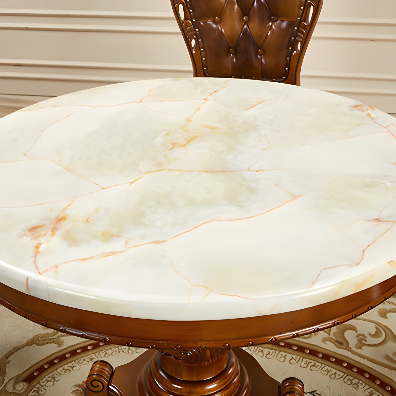 Round 4 Legs Victorian Style Dining Table Sintered Stone Fixed Table for Kitchen - image 7