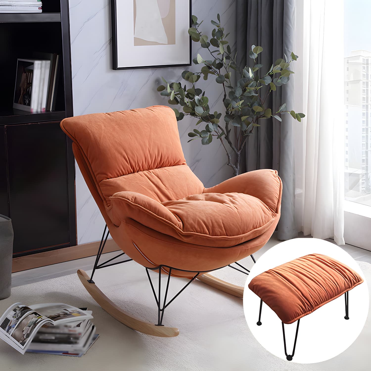 Ergonomic with Ottoman Rocker Chair with Padded Seat Rocking Chair Spindle - image 9