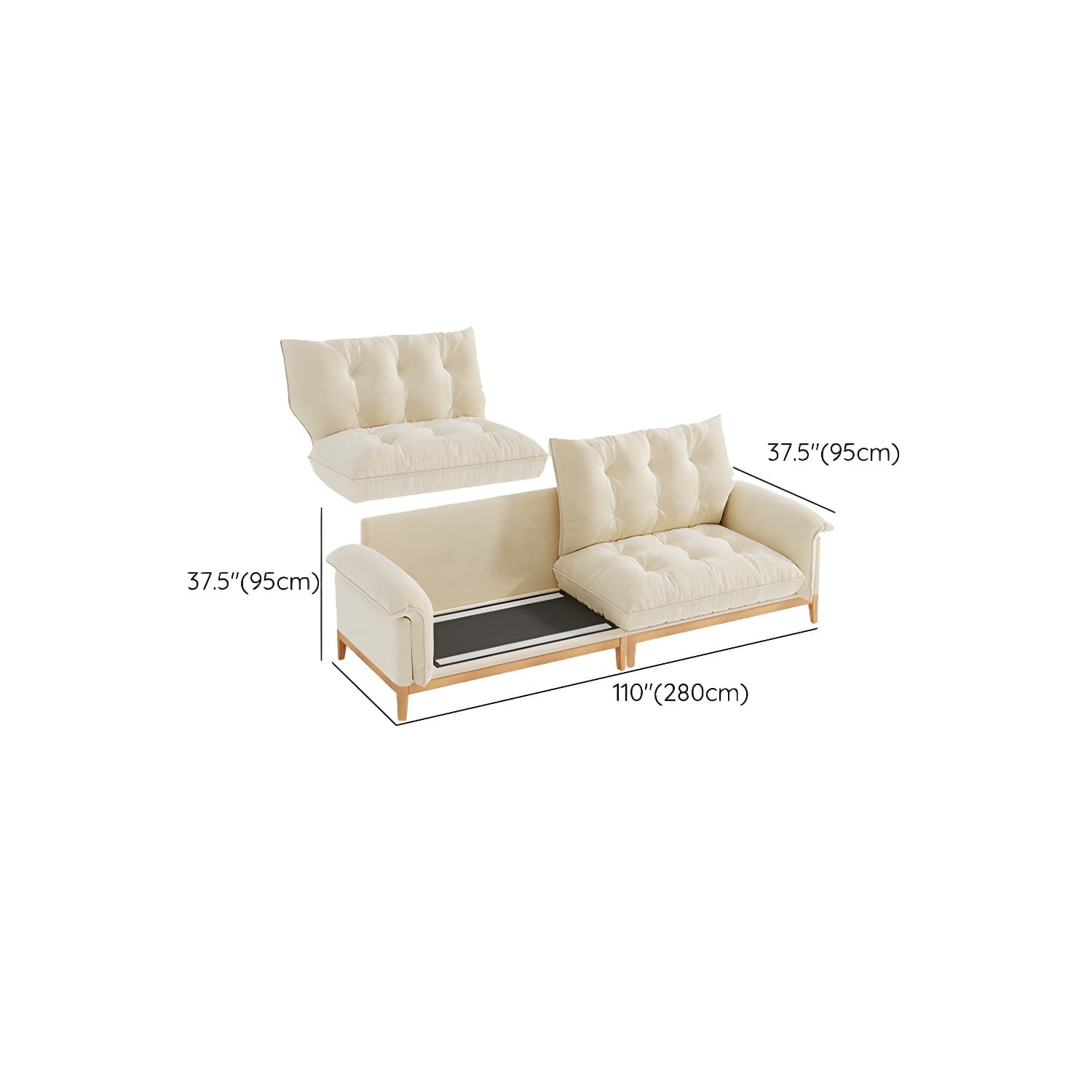 Beige Scandinavian Tufted Sectional Sofa with Wood Frame and Pillow Top Arm - image 16