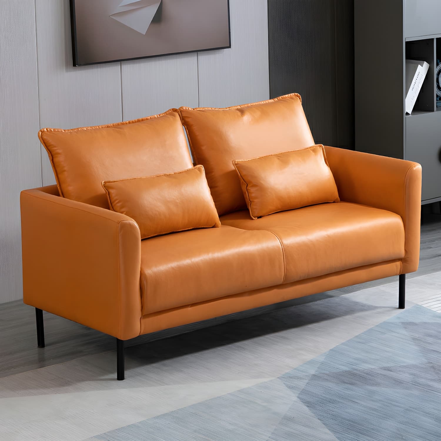 Scandinavian Faux Leather Seats 2 Loveseat with Tuxedo Arm and Stain Resistant Feature - image 13