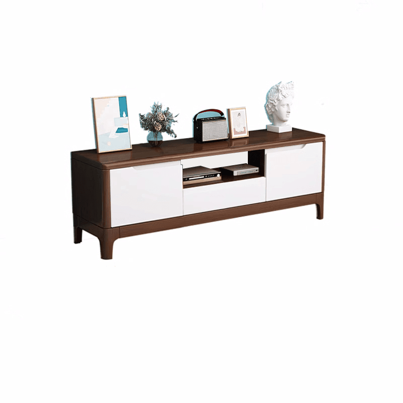 Art Deco Natural Wood TV Stand with 2 Drawers, 2 Cabinets, and Visible Storage - image 4