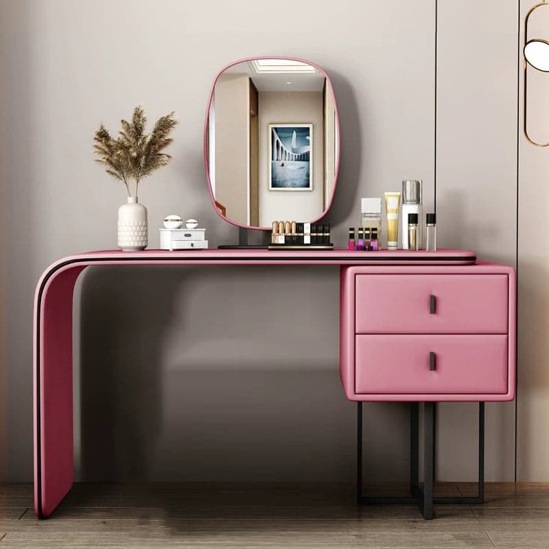 Modern Wood Vanity with Faux Leather Table Top & 2 Soft Close Drawers - image 5