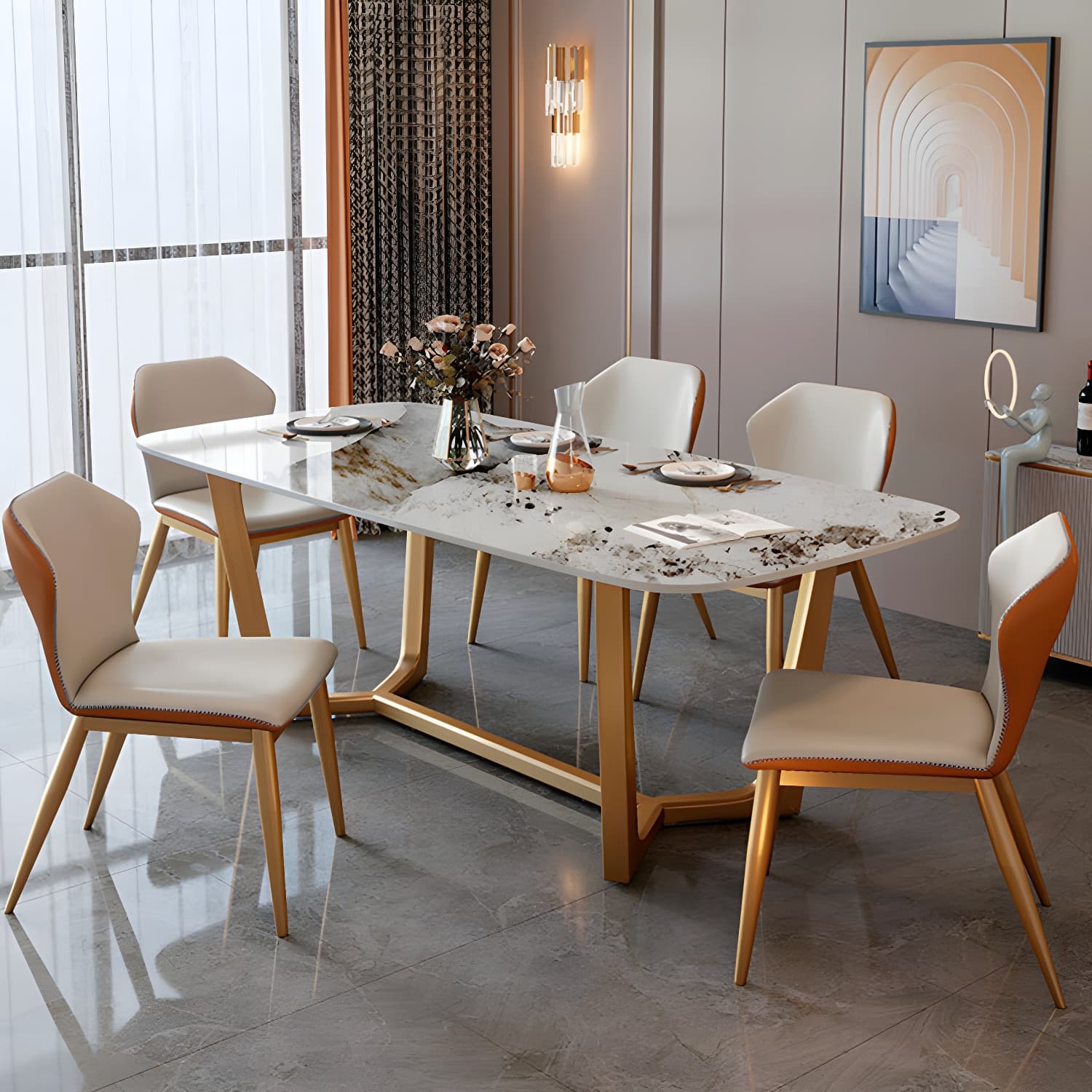 Glam 1/2/7 Pieces Dining Table Set with Sintered Stone Top Stainless Steel Dinette Set - image 4