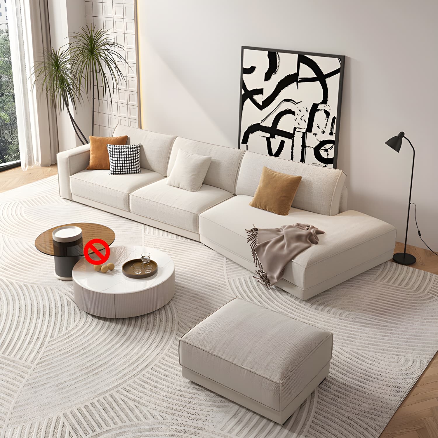 Modern Beige Linen L-Shape Sofa Chaise with Square Arm in Wood Frame - image 14