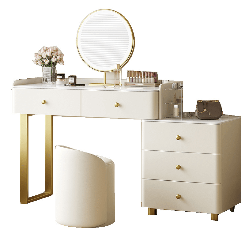 Glamorous Flooring Push-Pull 2-in-1 Stone Top Makeup Vanity for Sleeping Room with Tabletop Storage - image 5