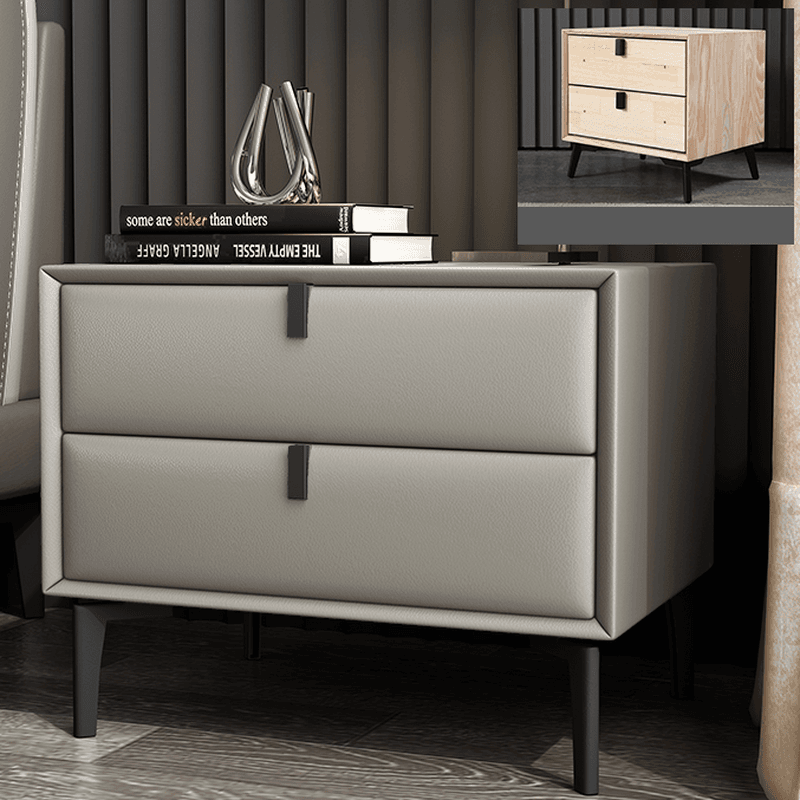 Stylish 2 Tiers Nightstand With Drawer Storage and Artificial Leather Countertop - image 6