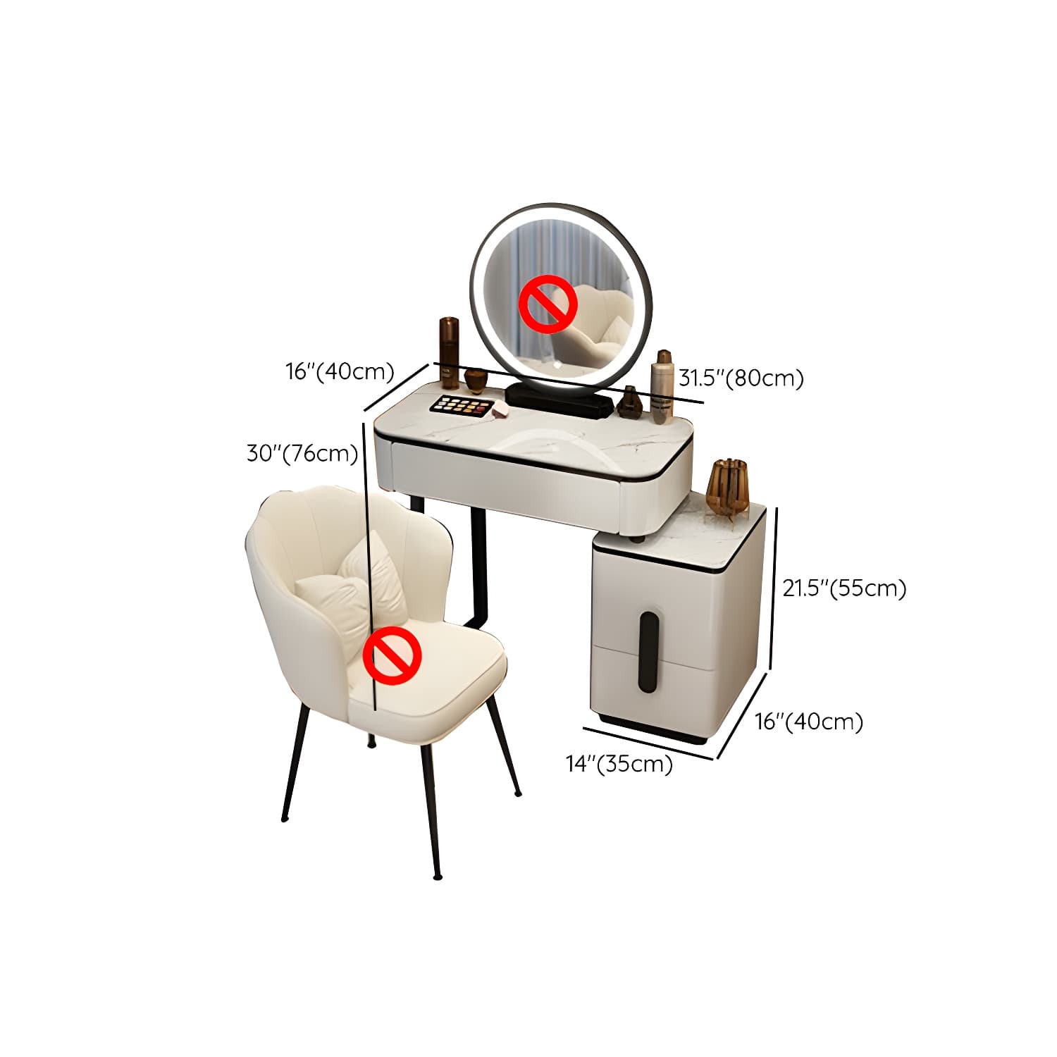 Lighted Mirror Make-up Vanity Luxurious Dressing Table Stool Set - image 20