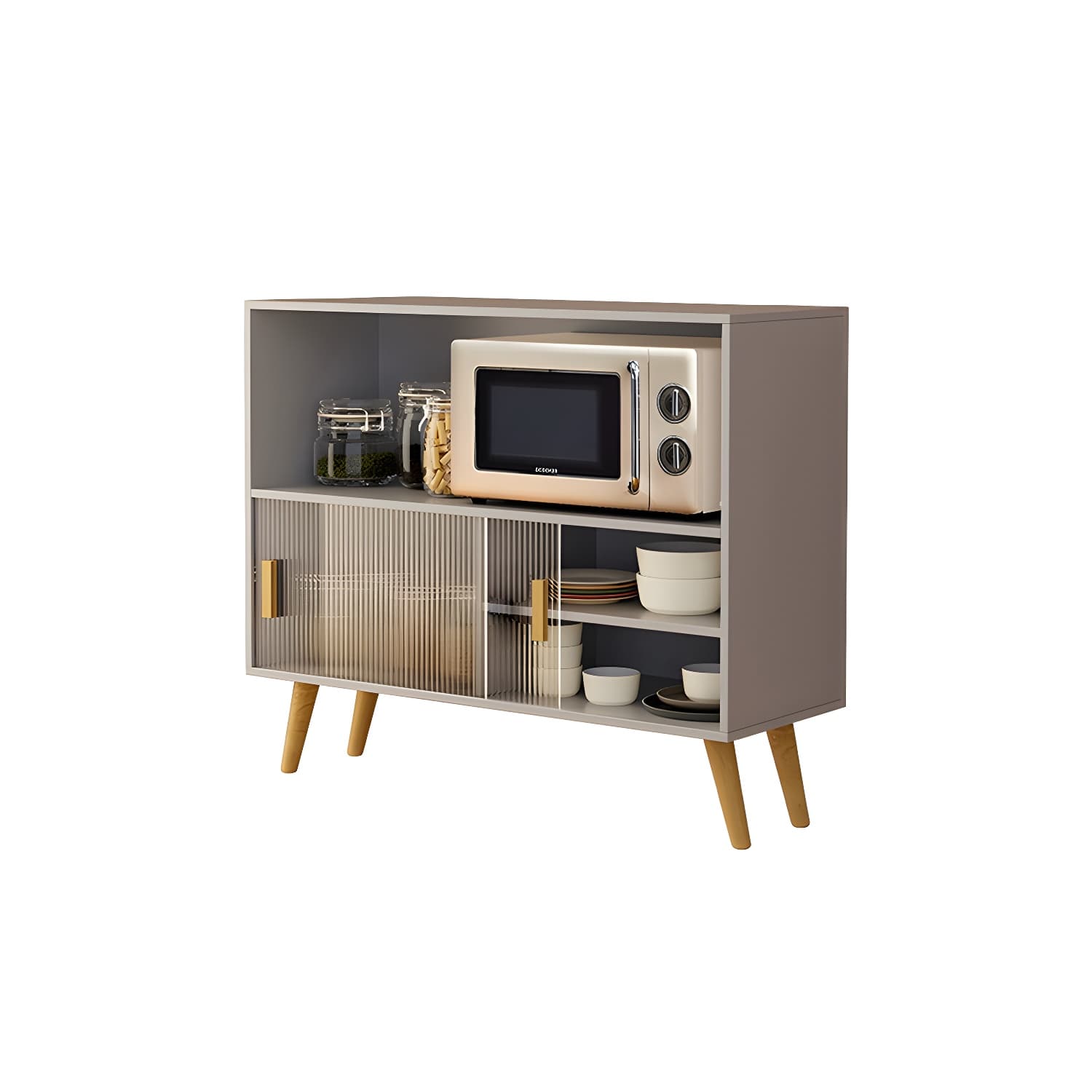 Scandinavian Wood Buffet Table with Acrylic Sliding Doors and Cabinet - image 13