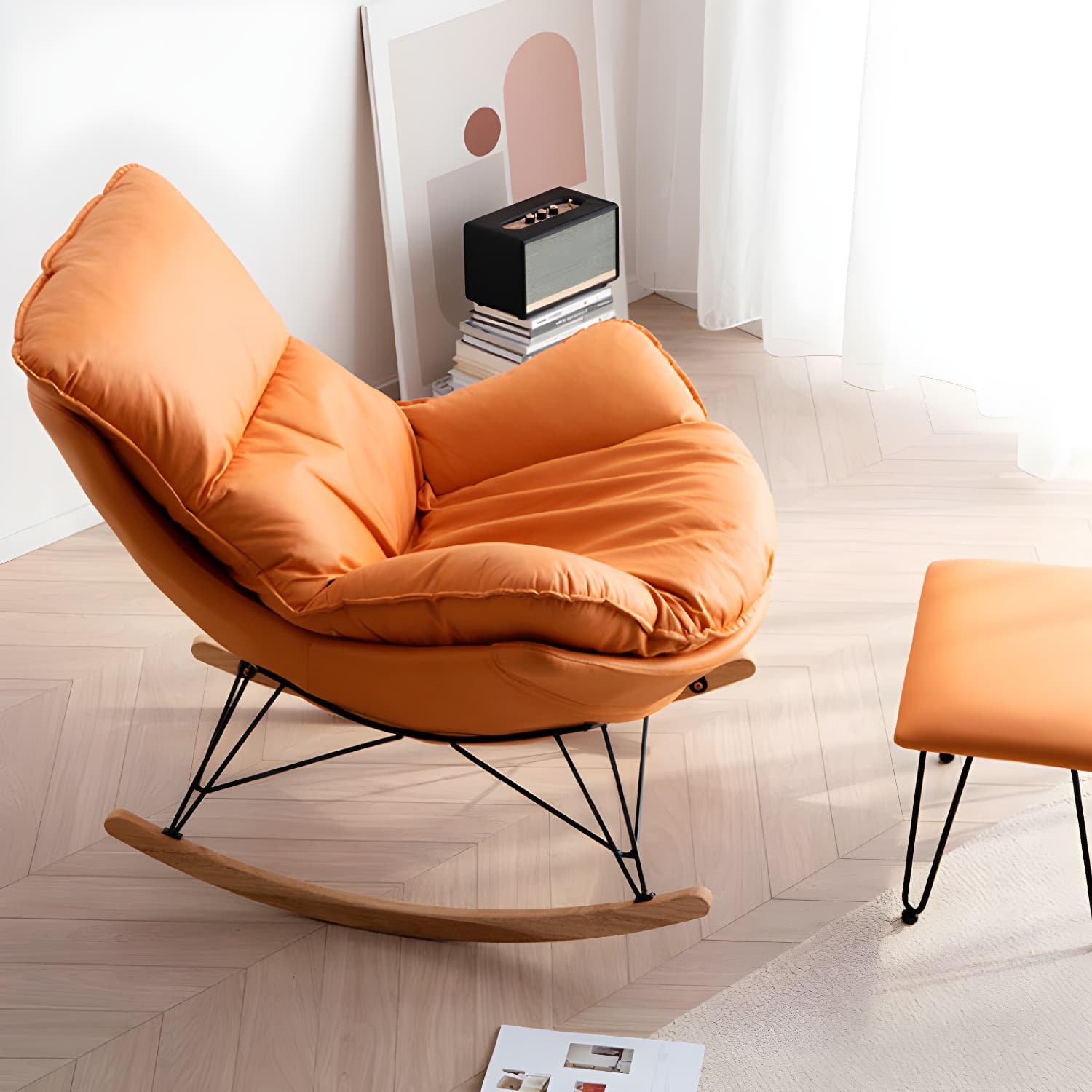 Modern Rocker Chair Upholstered with Dark legs Glider for Living Room - image 14