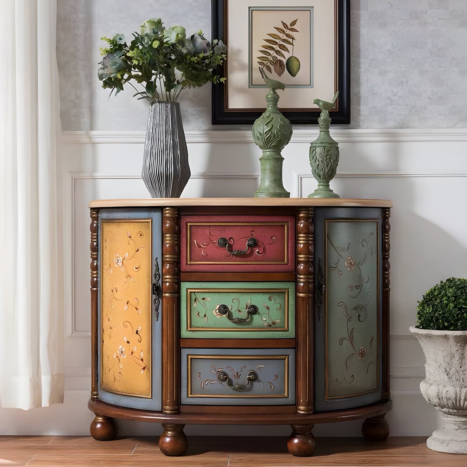 Industrial Distressed Wood Storage Cabinet 2 Doors Rectangle Accent Cabinet - image 4