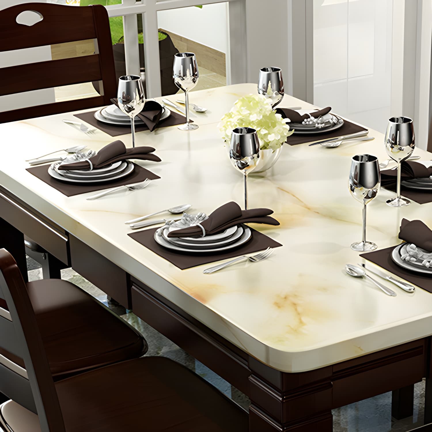 7 Piece Contemporary Rectangle Shape Dining Table Set with Chair - image 7