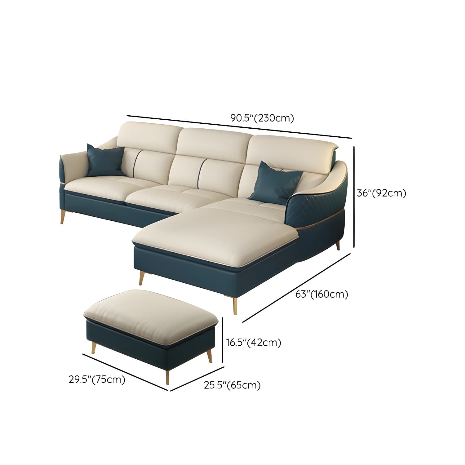 Modern Beige Leather Stationary Sectional Sofa with Cushion Back - image 15