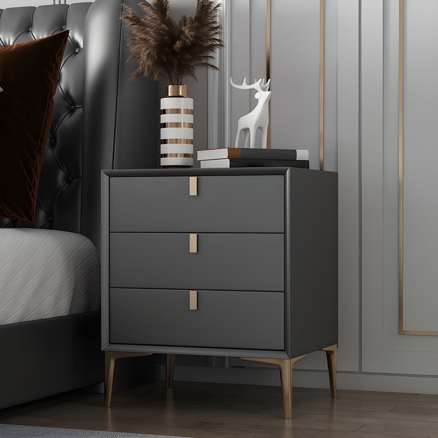 Modern Wood Bachelor's Chest with 3 Drawers and Faux Leather Countertop