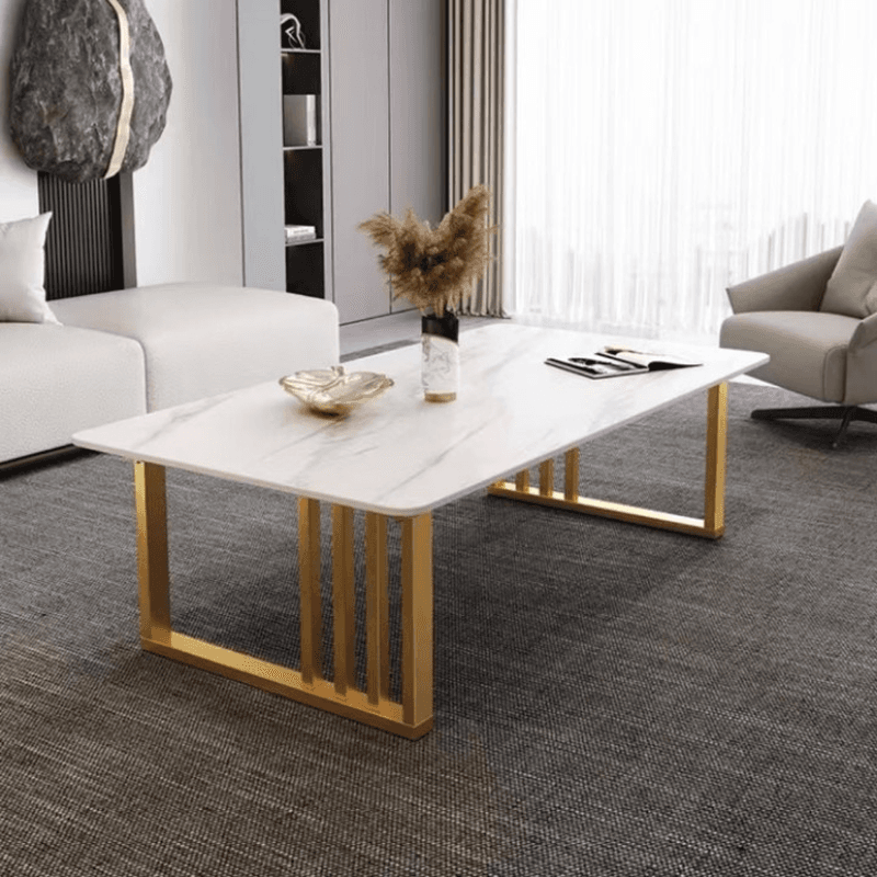 Lavish/Mission Style White Sintered Stone Geometric Figure Single Side Table with Sledge Base