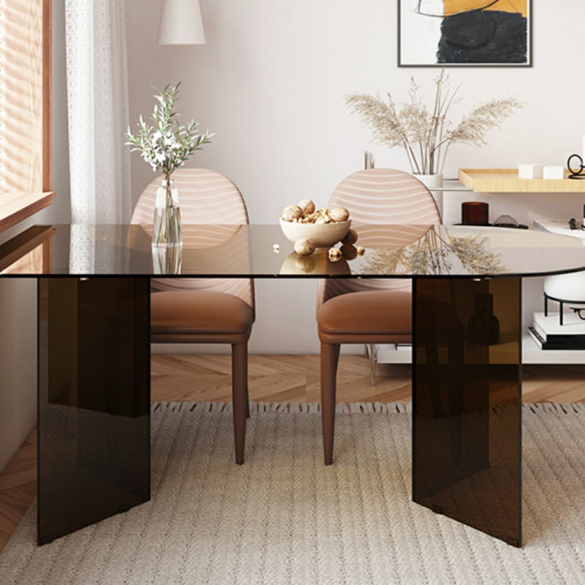 Glass Modern Top Space Saving Dining Table with Double Pedestal - image 11