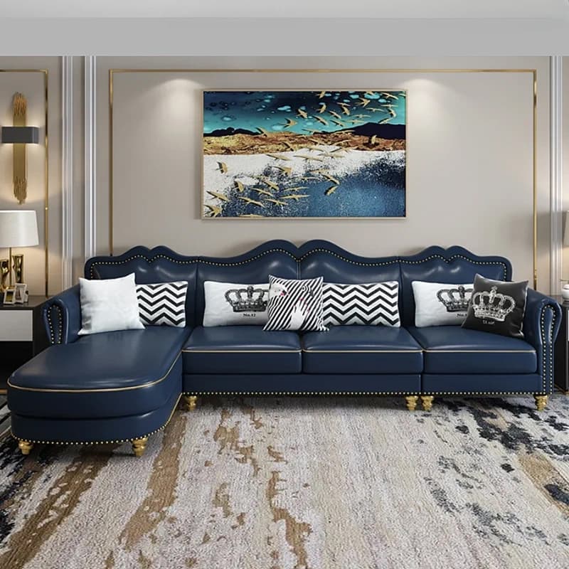 Glam Eco-Leather Flared Arm Sectional Sofa in Large Size with Nailhead Trim - image 4