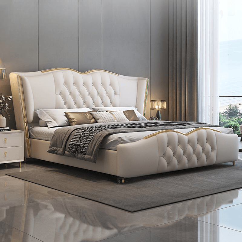 Beige Luxurious Solid Color Storage Bed/Platform Bed with Pine Wood Frame and Button-tufted Design for Living Room