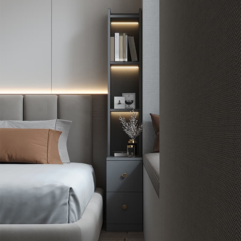 Modern Wood Open Storage Nightstand with 2drawers 3 shelves Height 160cm - Extra Tall Brown Design - image 4