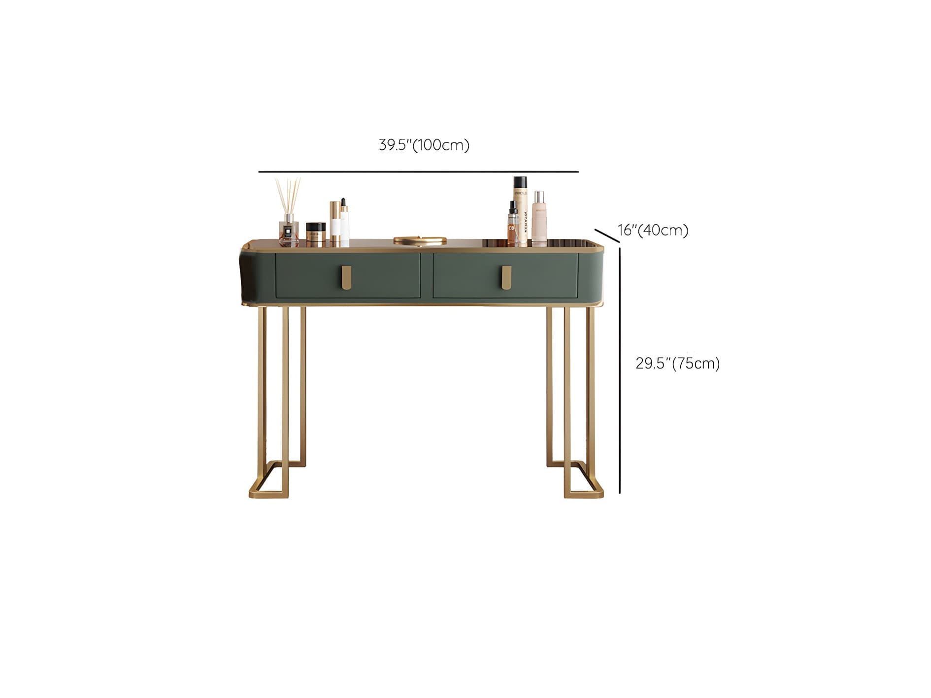 Glass Top Dressing Table Solid Wood Green Make-up Vanity with Drawers - image 17