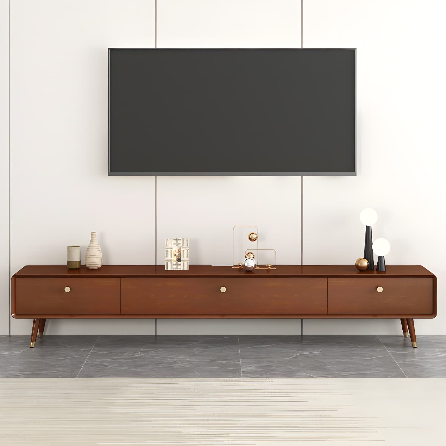 Solid Wood 13.78" H TV Stand Nordic 2 Drawers TV Stand Console - image 7