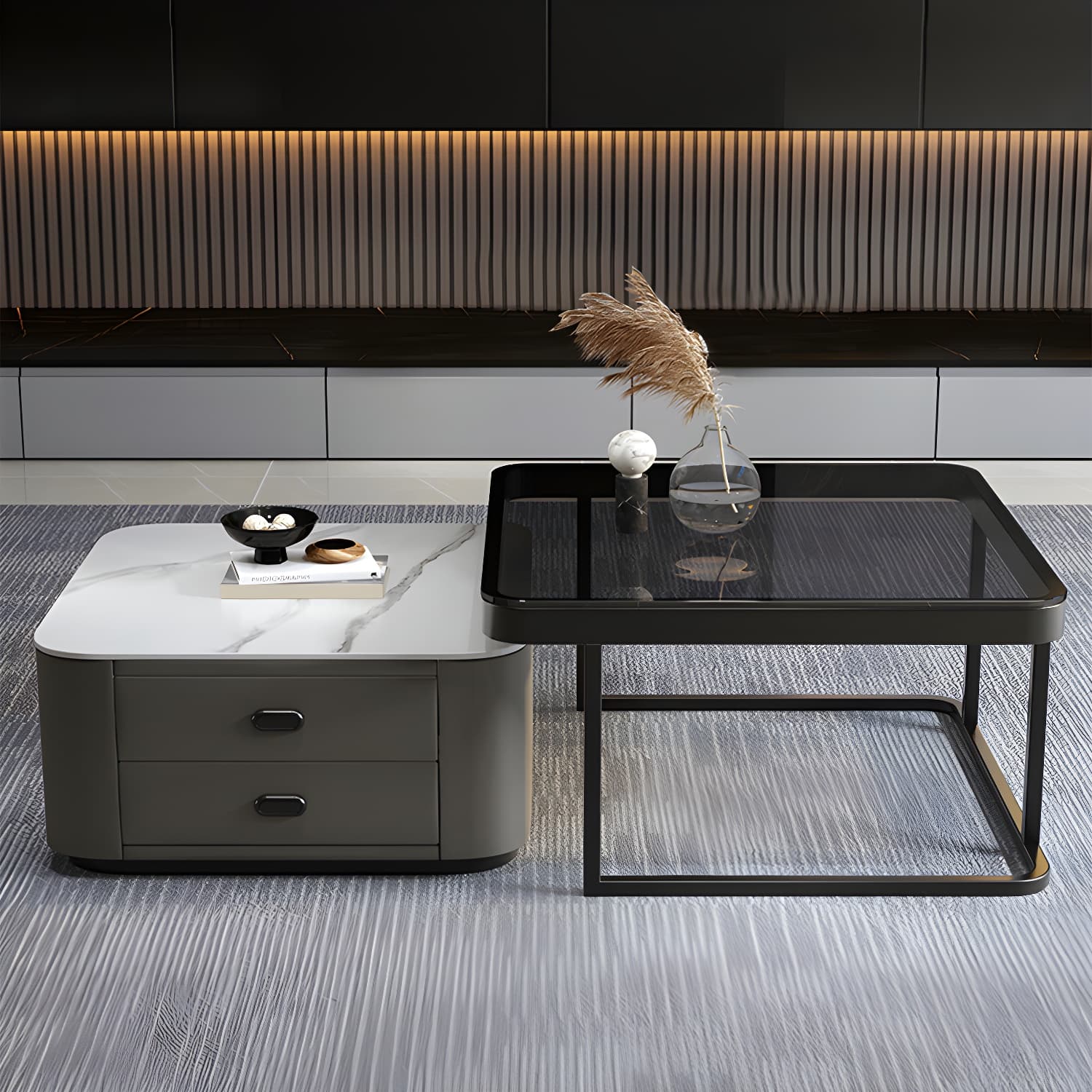 Square Coffee Table Glass Top 2 Nesting Coffee Table Set with Storage - image 14