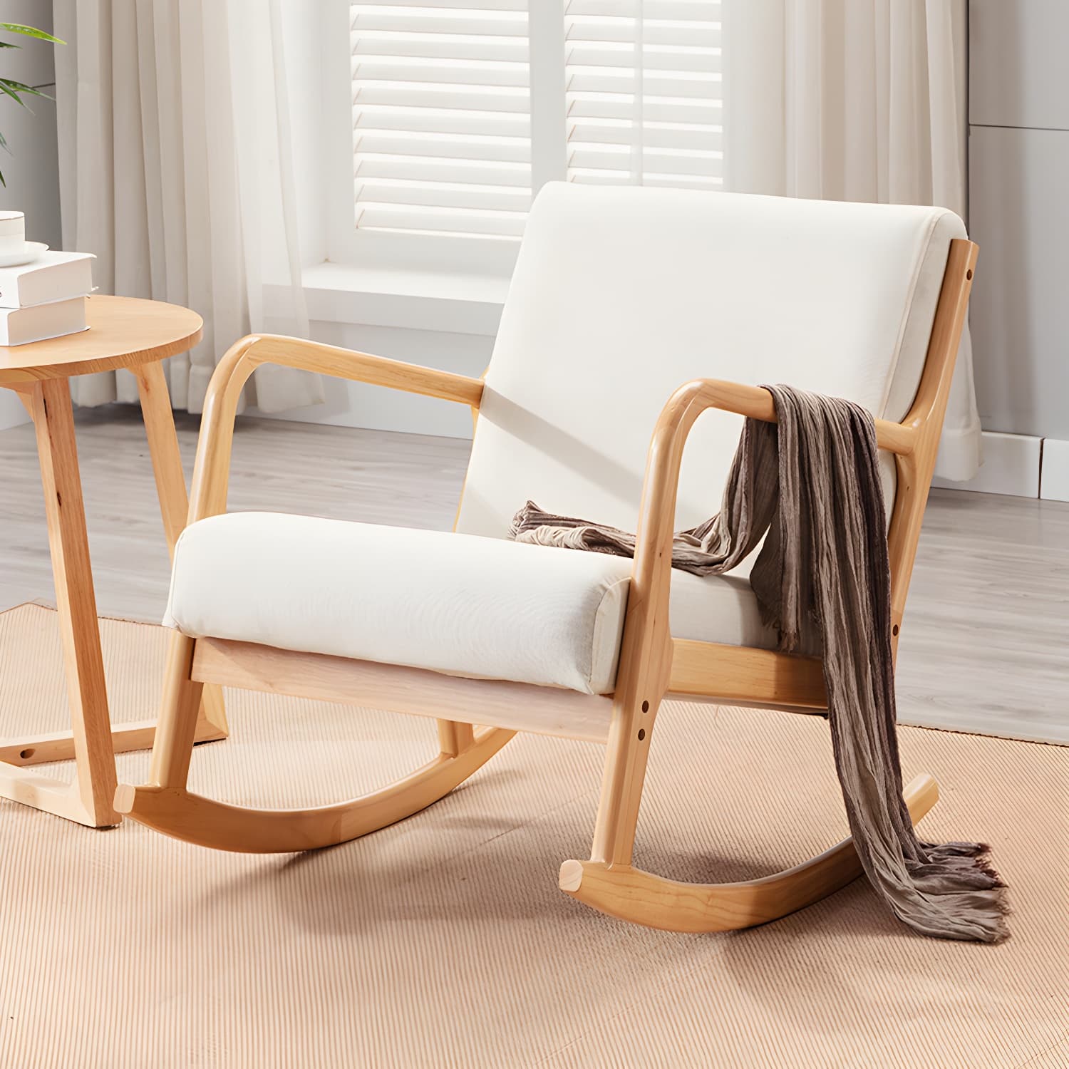 Mid-Century Modern Rocking Accent Chair with Solid Wood Frame and a Pillow - image 9