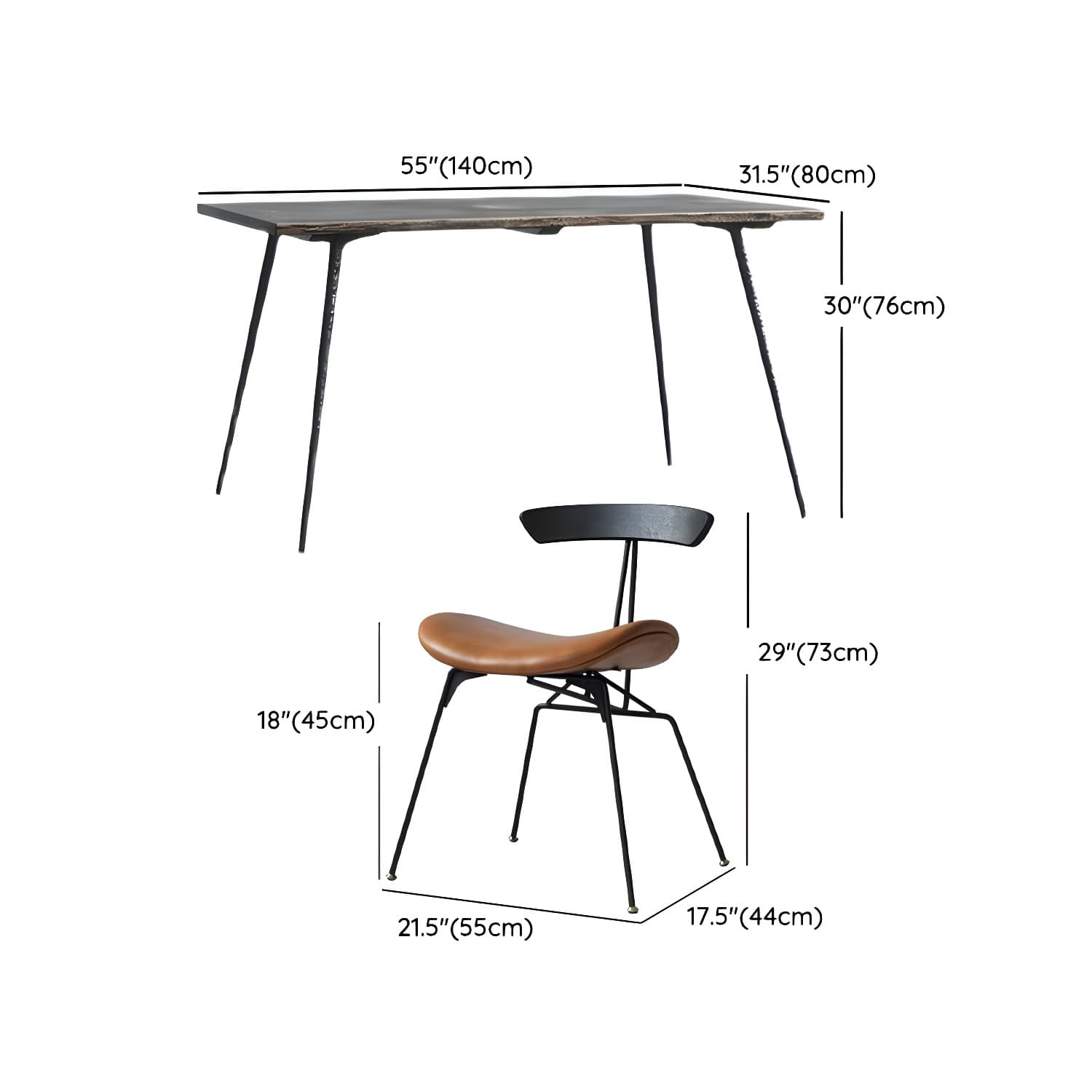 Black Oak Wood Dining Table Set 1/2/5 Pcs Industrial Metal Dinette Set for Home - image 10