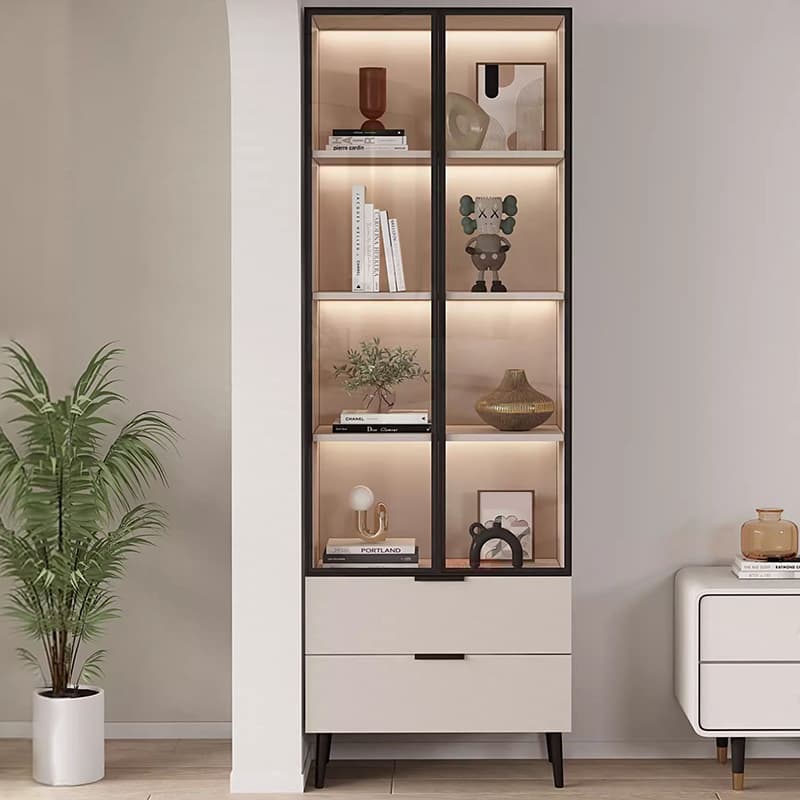 Simple Rectangular Damp-proof Accent Cabinet with Closet, Glazed Door, Chalk/Sand Top, and Soft Close Drawer - image 3