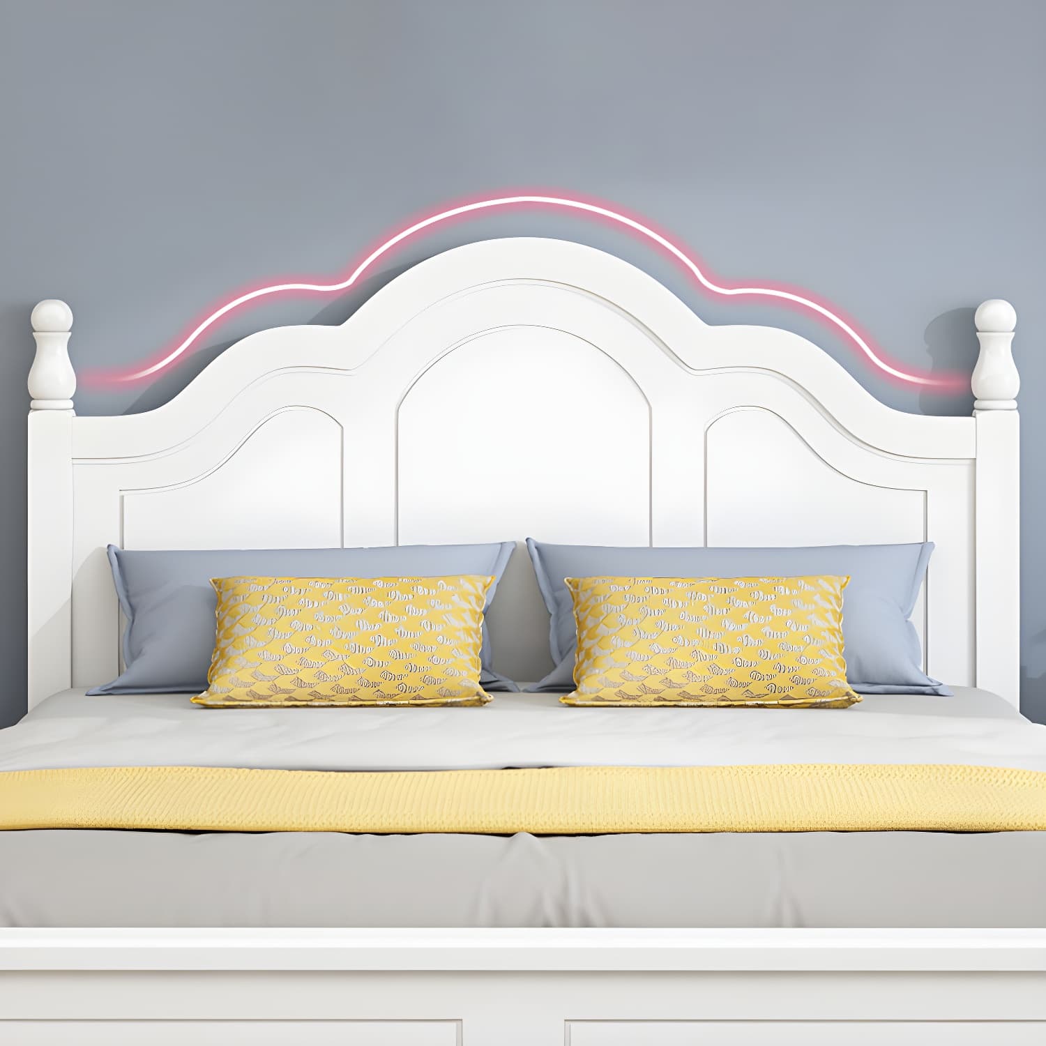 Modern Wooden Scratch Resistant White Headboard Bed with Drawers - image 7