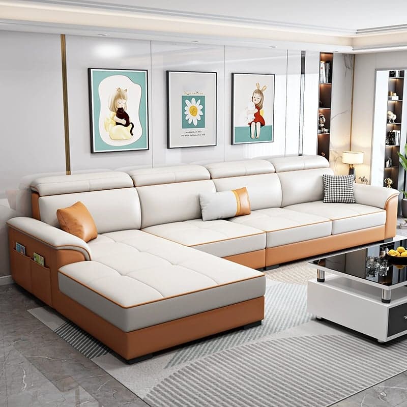 Modern L-Shaped Tech Cloth Sectional Sofa Chaise - 3 Piece Set with Adjustable Headrest and Storage - image 11