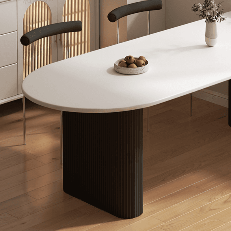 Minimalist Dining Table Set with White Slate Top and Two-sided Pedestal Base, Featuring a Fixed Table - image 9