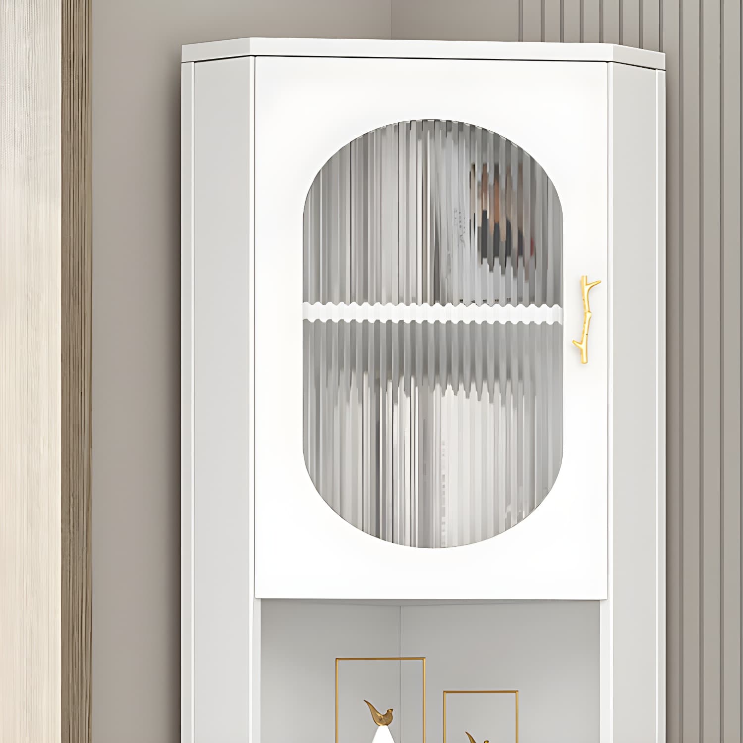 Corner Glam Accent Cabinet with Metal Base and Glass Doors, 4 Interior Shelves, and 1 Exterior Shelf - image 9