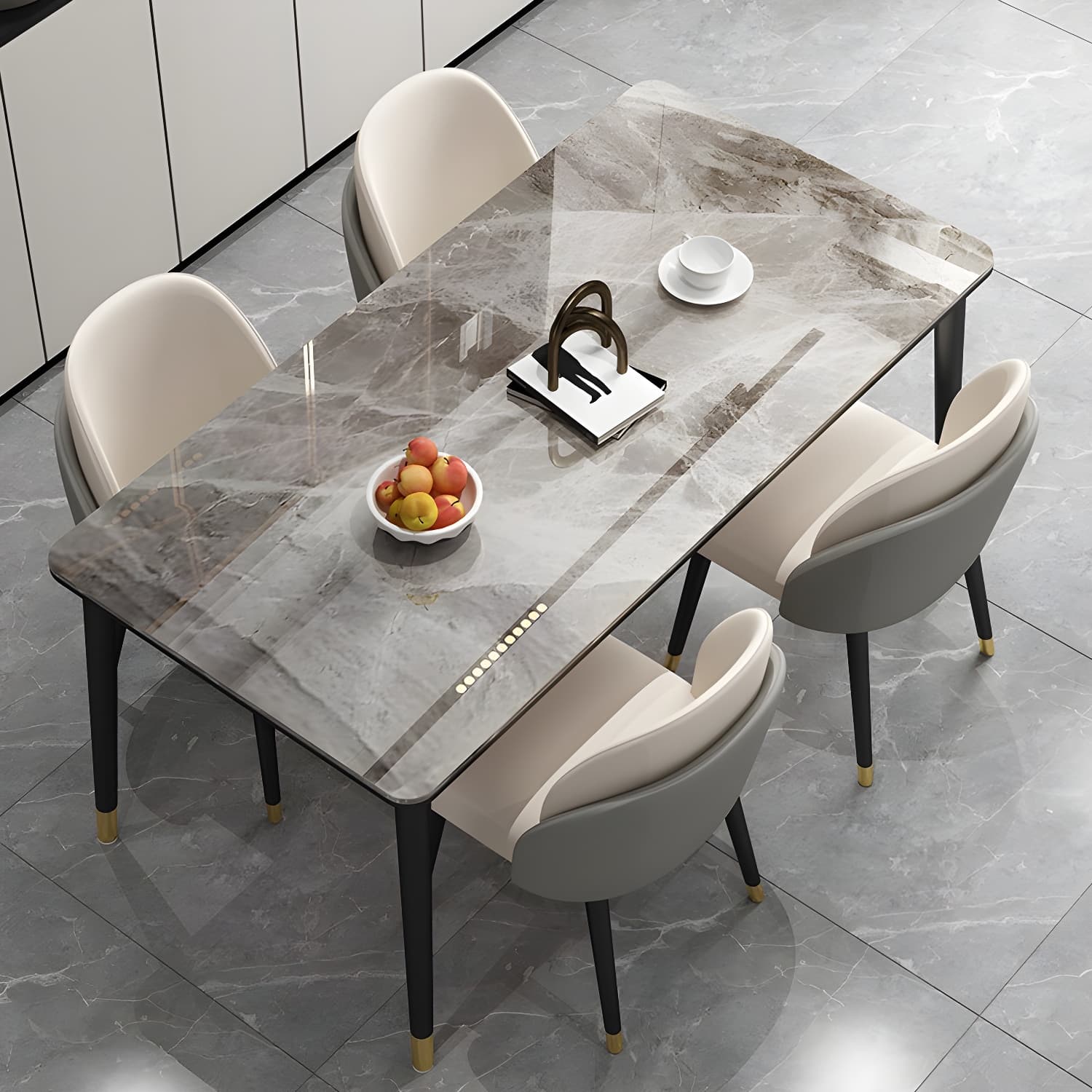 Glam Iron Dining Table Set 1/2/5/7 Pieces Rectangle Dinette Set with Sintered Stone Top