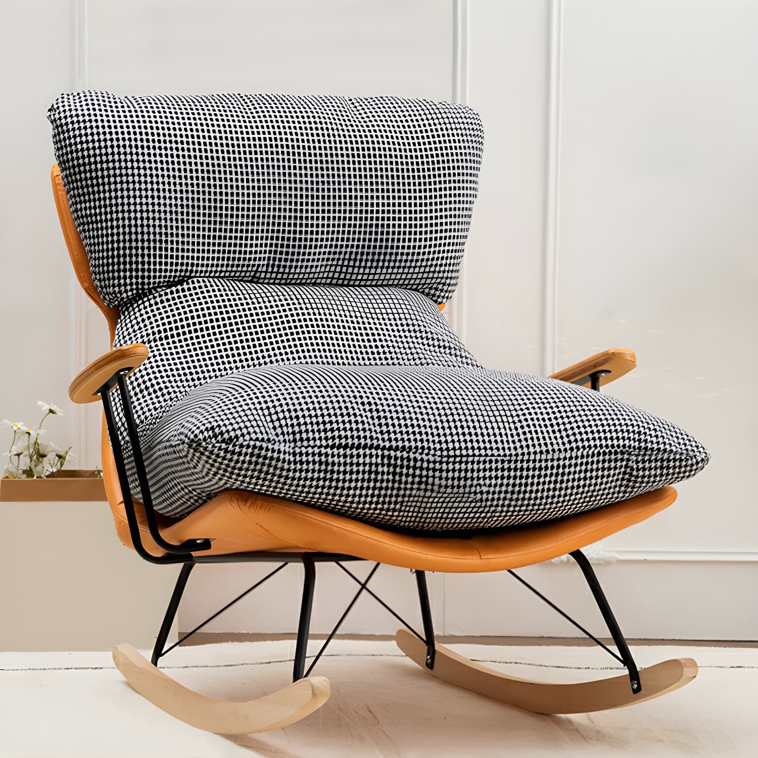 Modern Upholstered Indoor Rocking Chair with Natural Wood Legs and Removable Back Cushion - image 6