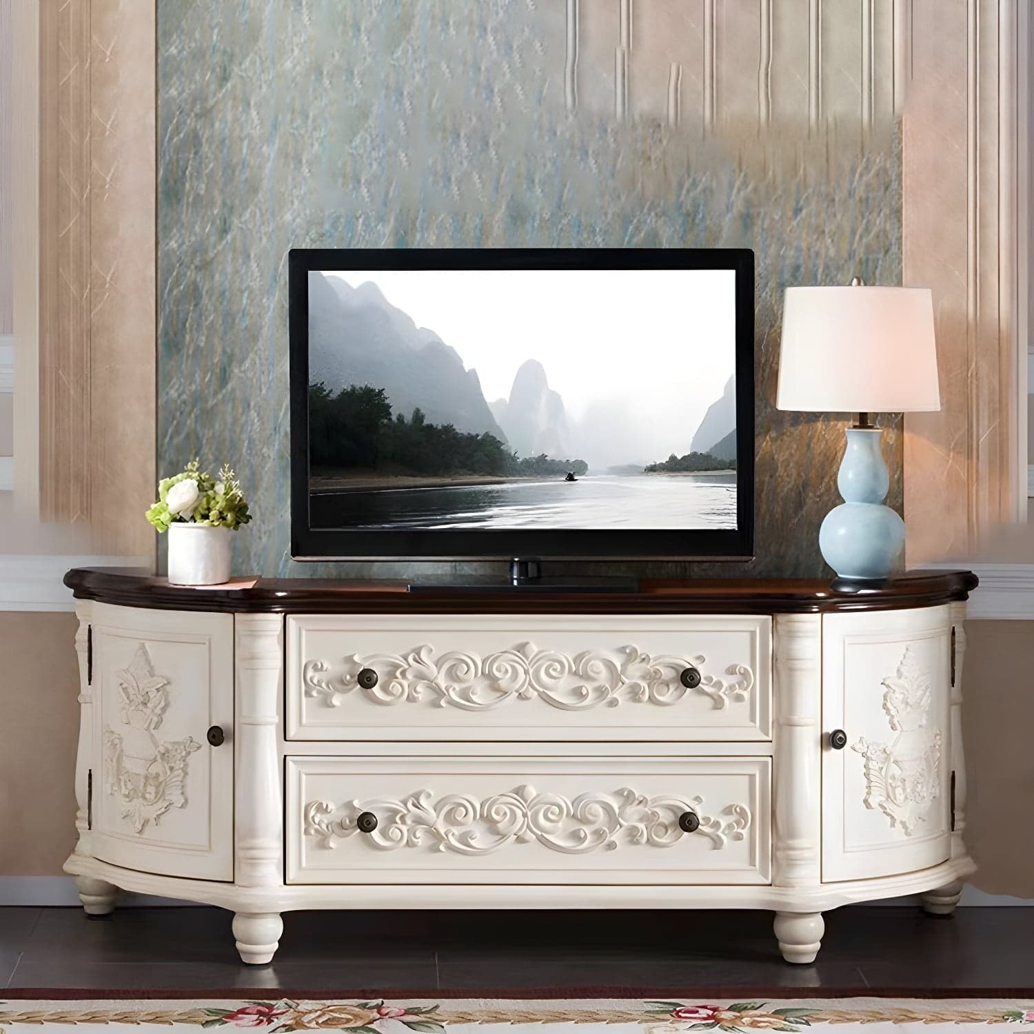 Traditional Birch Wood Media Console Matte Finish TV Media Stand with Drawers - image 5