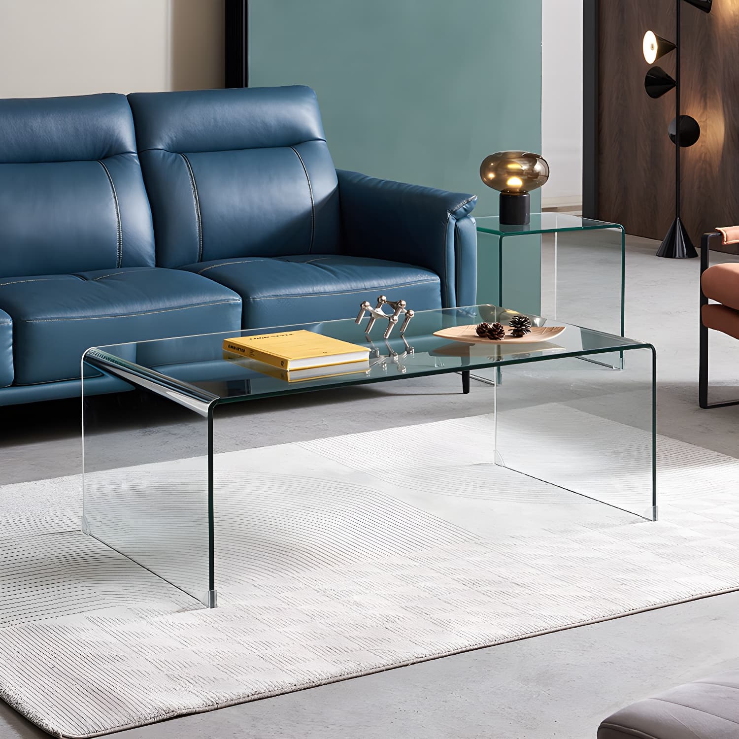 Rectangular Glass Modern Coffee Table with Transparent Base for Home - image 3
