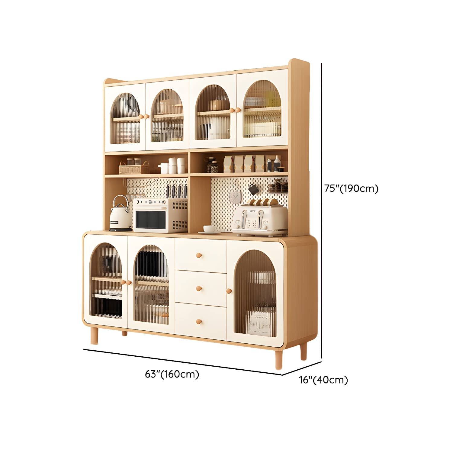 Scandinavian Wood Buffet 3 Cabinet Doors with Glass Interior Shelves - image 17