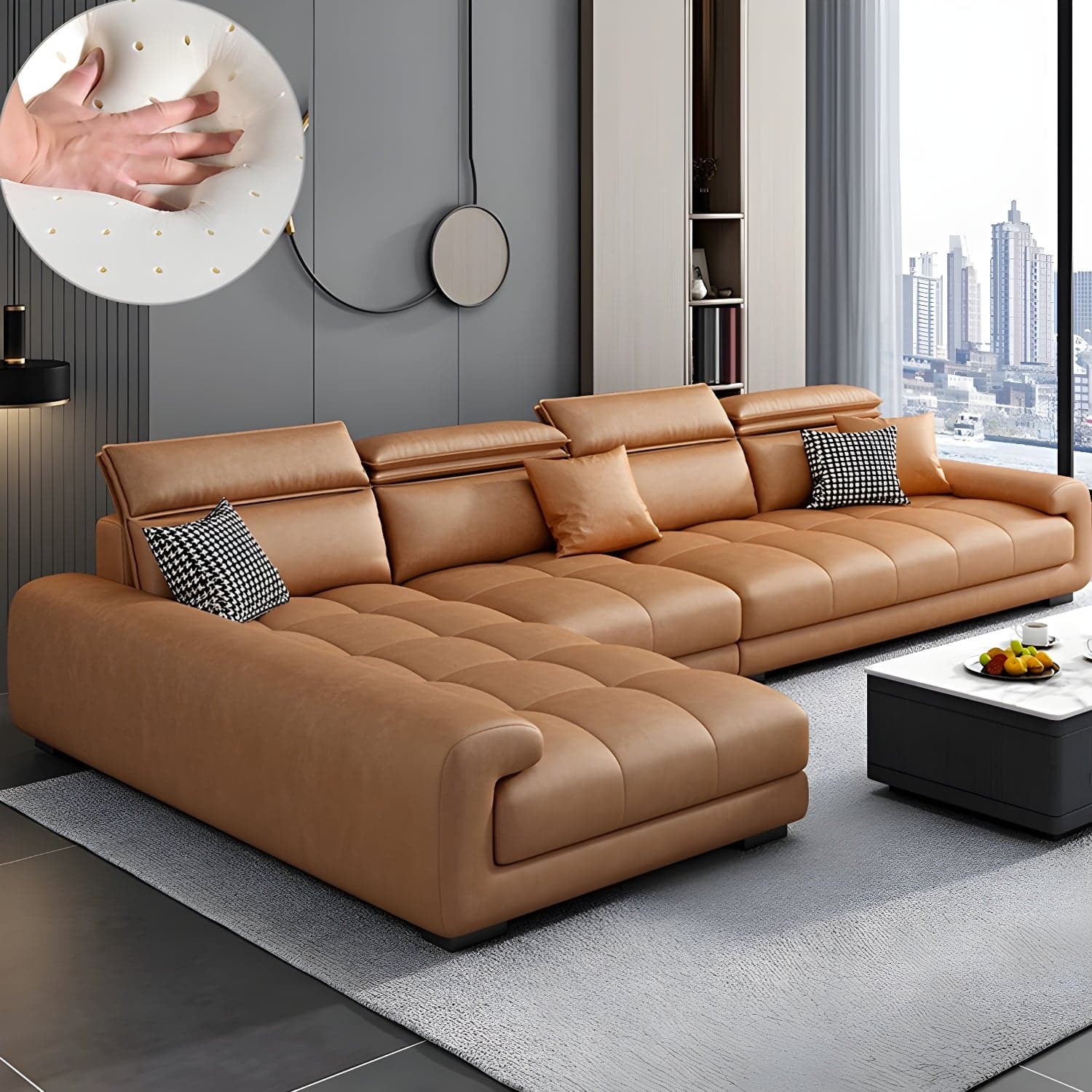 Modern L-Shape Tech Cloth Sectional Sofa Set with Adjustable Headrest - image 6