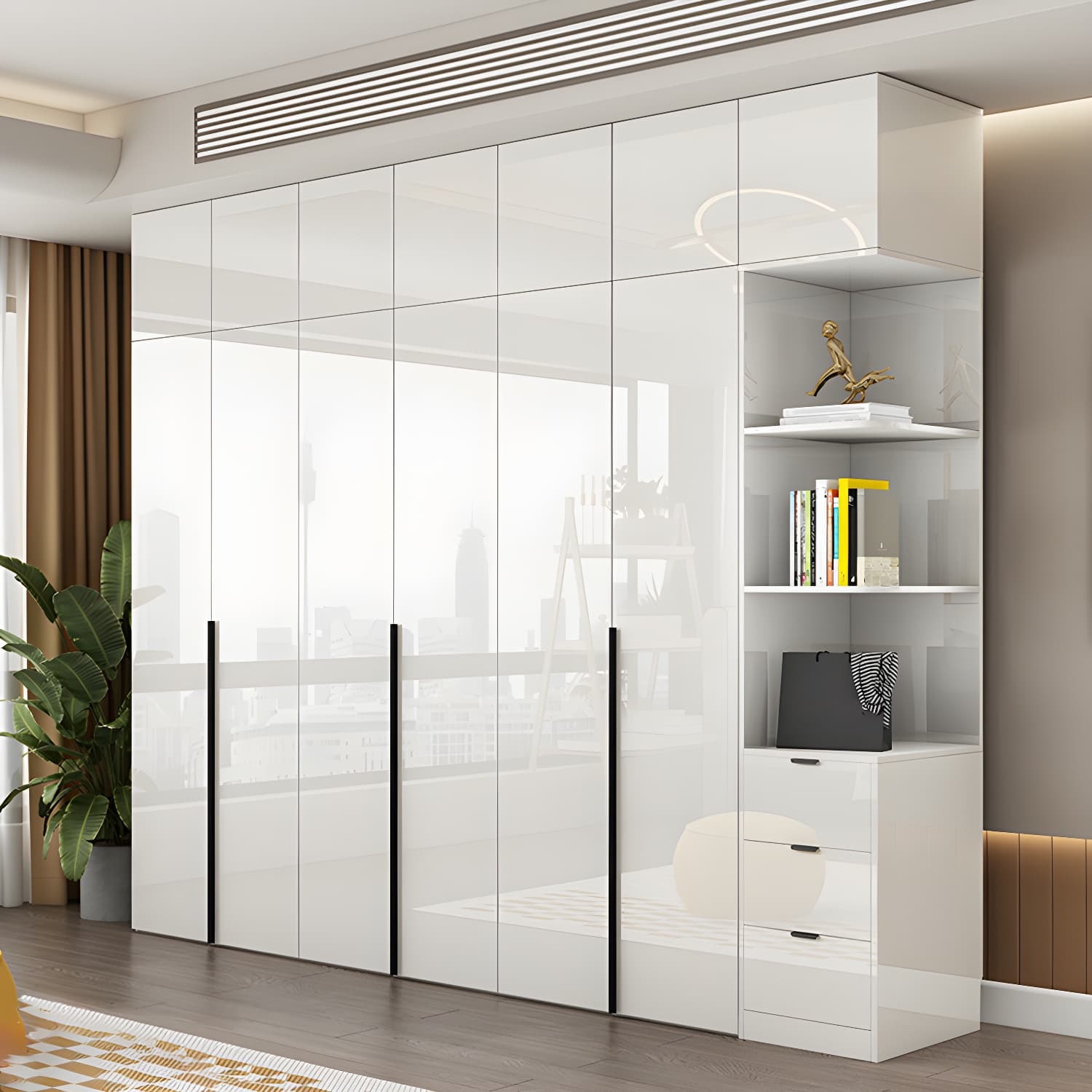 Modern White Wood Wardrobe Armoire - Drawers and Shelves Included