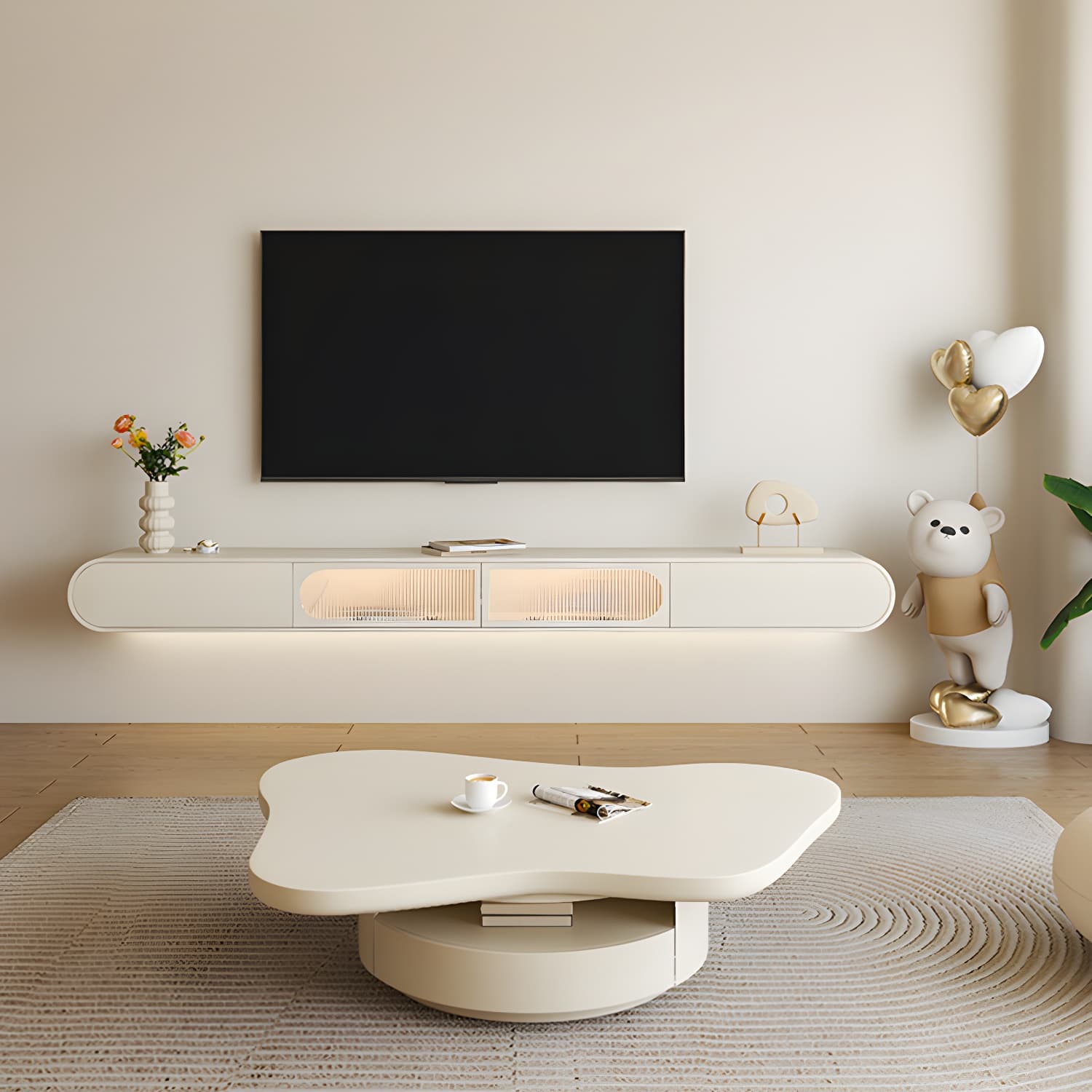 Contemporary TV Media Console Floating TV Stand Console with Drawers - image 3
